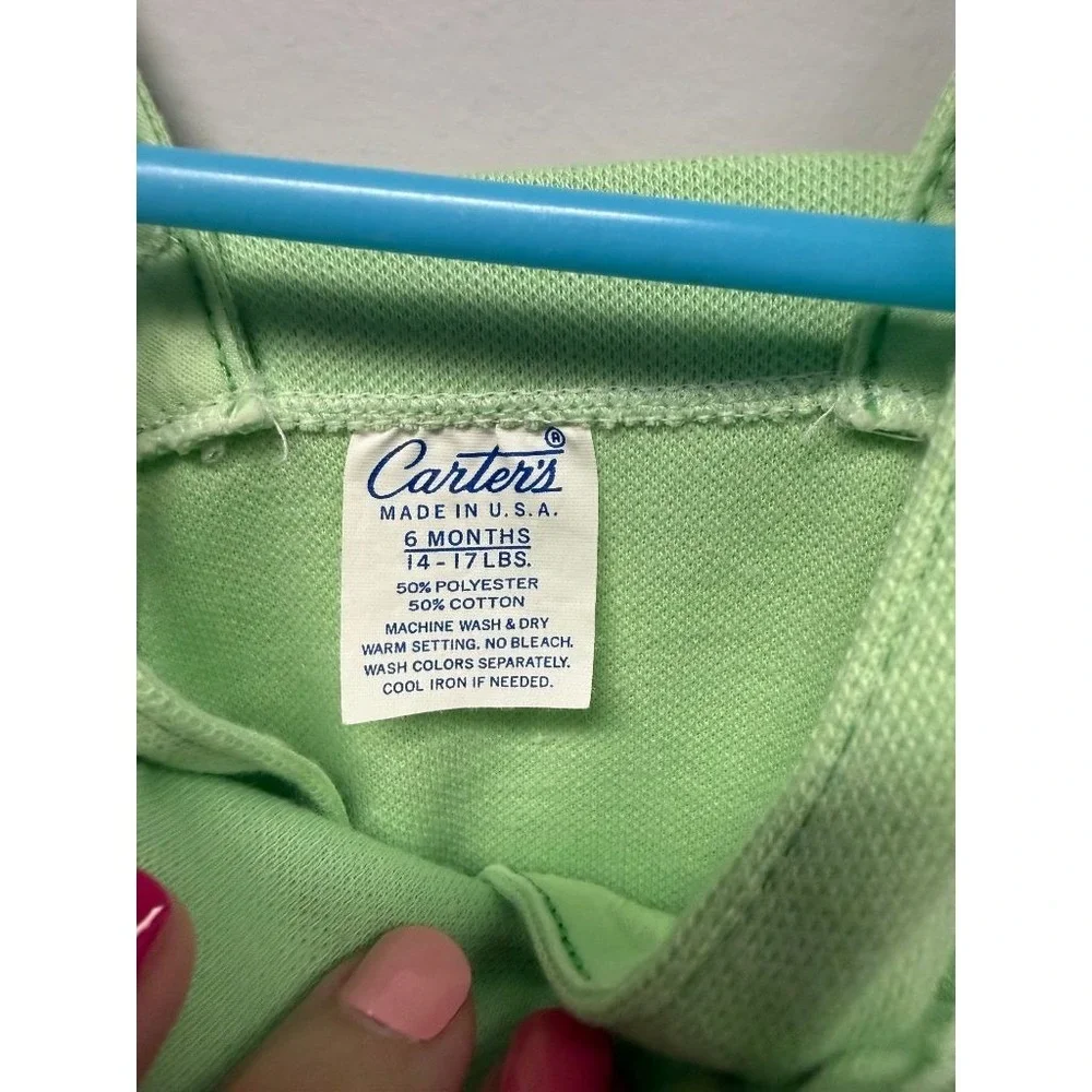 Vintage Carter's Baby Romper 6 Months Green Teddy Bear Sunsuit Made in USA